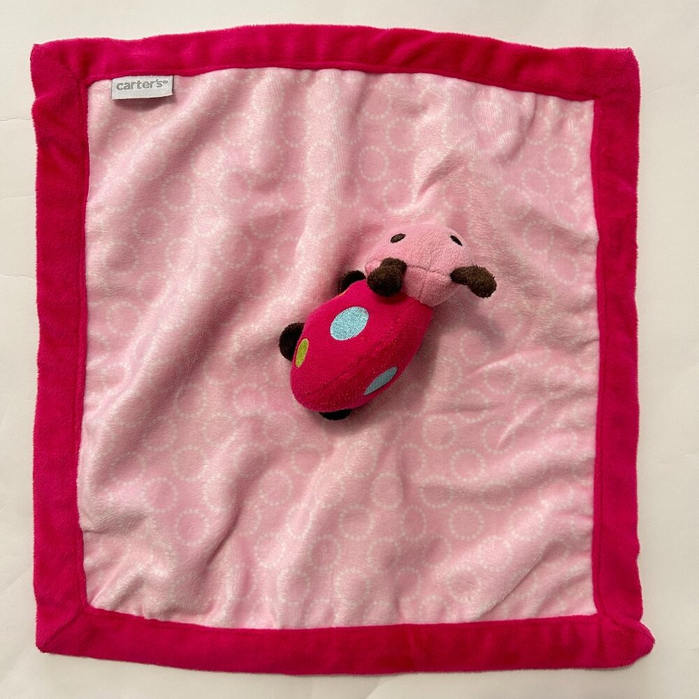 Carters Ladybug Lovey Baby Security Blanket Pink Polka Dots fleece Plush Minky